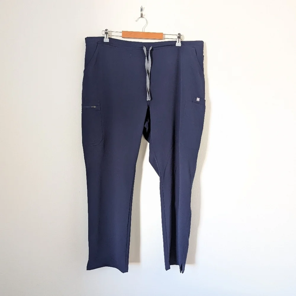 Figs Navy Blue Casma Short Sleeve Top + Yola Skinny Slim Bottoms Scrubs Set